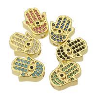 Mode onde øje smykker perler, Messing, Hand, guldfarve belagt, mode smykker & du kan DIY & Micro Pave cubic zirconia & for kvinde, flere farver til valg, 10x13x5mm, Hole:Ca. 1.5mm, 10pc'er/Lot, Solgt af Lot