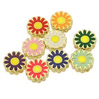 Brass Jewelry Beads, Flower, gold color plated, fashion jewelry & DIY & for woman & enamel, more colors for choice, 11x11x4mm, Hole:Approx 1mm, 10PCs/Lot, Sold By Lot