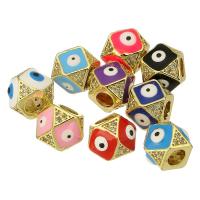 Fashion Evil Eye Jewelry Beads, Brass, Polygon, gold color plated, fashion jewelry & DIY & evil eye pattern & micro pave cubic zirconia & for woman & enamel, more colors for choice, 8x10x10mm, Hole:Approx 4mm, 10PCs/Lot, Sold By Lot