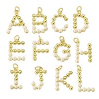 Brass Jewelry Pendants with ABS Plastic Pearl Alphabet Letter gold color plated fashion jewelry & DIY & for woman Approx 3mm Sold By Lot