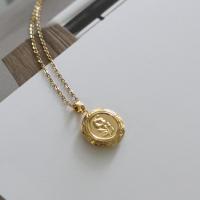 Moda colar medalhão, cobre, with 5 extender chain, Roda, cromado de cor dourada, joias de moda & para mulher, dourado, 20mm, comprimento 40 cm, vendido por PC