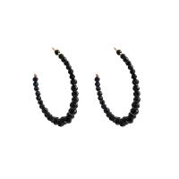 Boucles d'oreilles cristal, alliage de zinc, avec cristal, Placage de couleur d'or, bijoux de mode & pour femme, noire, 42x39mm, Vendu par paire