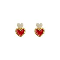 Tibetan Style Stud Earring, Heart, high quality plated, fashion jewelry & for woman & enamel, two different colored, 20x16mm, Sold By Pair