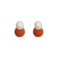 Zinc Alloy Stud Earring with ABS Plastic Pearl & PU Leather high quality plated fashion jewelry & for woman two different colored Sold By Pair