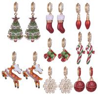 Christmas Earrings Zinc Alloy Christmas Design & for woman & enamel & with rhinestone 4.9cmu30014.2cmu30013.4cmu30014.6cmu30013.2cmu30013.7cmu30014.2cmu30013.5cm Sold By Set