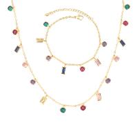 Latão conjunto de jóias, cobre, with 5 extender chain, cromado de cor dourada, joias de moda & Vario tipos a sua escolha & para mulher, dourado, 6.5x3mmu30015mm, comprimento 40 cm, 17 cm, vendido por PC