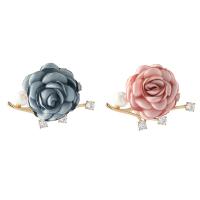 Cubic Zirconia Brooch Brass with Cloth & Plastic Pearl Rose fashion jewelry & micro pave cubic zirconia & for woman Sold By PC