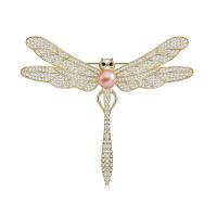 Rhinestone Brooch, Brass, with Plastic Pearl, Dragonfly, fashion jewelry & for woman & with rhinestone, more colors for choice, 57x47mm, Sold By PC