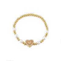 Rhinestone Bracelet Brass with Plastic Pearl Heart fashion jewelry & for woman & with rhinestone Length 17 cm Sold By PC