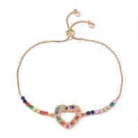 Bracelet cubique en laiton zircon pavent, coeur, bijoux de mode & pavé de micro zircon & pour femme, plus de couleurs à choisir, 28x24mm, Longueur:34 cm, Vendu par PC