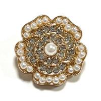 Tibetan Style Shank Button, with Plastic Pearl, Flower, gold color plated, DIY & with rhinestone, golden, nickel, lead & cadmium free, 23mm, Sold By PC