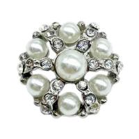 Zinc Alloy Shank Button with Plastic Pearl Crown silver color plated DIY & with rhinestone silver color nickel lead & cadmium free 22mm Sold By PC