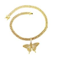 Cubic Zircon Micro Pave Brass Necklace Butterfly plated Unisex & micro pave cubic zirconia nickel lead & cadmium free Length Approx 20 Inch Sold By PC