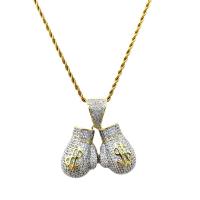 Cubic Zircon Micro Pave Brass Necklace, Boxing Glove, gold color plated, Unisex & micro pave cubic zirconia, nickel, lead & cadmium free, 53x50mm, Length:Approx 50 cm, Sold By PC