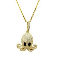 Cubic Zircon Micro Pave Brass Necklace, Octopus, gold color plated, Unisex & micro pave cubic zirconia, nickel, lead & cadmium free, 42x60mm, Length:Approx 50 cm, Sold By PC
