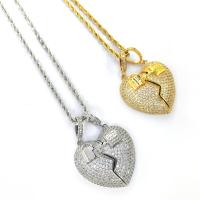 Cubic Zircon Micro Pave Brass Necklace Heart plated Unisex & micro pave cubic zirconia nickel lead & cadmium free 30-55mm Length Approx 50 cm Sold By PC