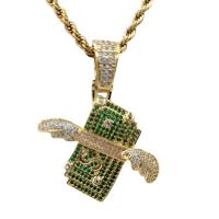 Cubic Zircon Micro Pave Brass Necklace, gold color plated, Unisex & micro pave cubic zirconia, green, nickel, lead & cadmium free, 35x43mm, Length:Approx 50 cm, Sold By PC