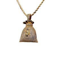 Cubic Zircon Micro Pave Brass Necklace, Money Bag, plated, Unisex & micro pave cubic zirconia, more colors for choice, nickel, lead & cadmium free, 30x50mm, Length:Approx 50 cm, Sold By PC