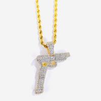 Cubic Zircon Micro Pave Brass Necklace, Gun, gold color plated, Unisex & micro pave cubic zirconia, nickel, lead & cadmium free, 30-55mm, Length:Approx 50 cm, Sold By PC