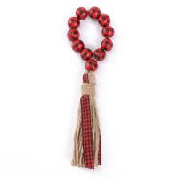 Hanging Ornaments, Wood, with Linen, Round, stoving varnish, gingham, more colors for choice, 16mm, Length:Approx 19 cm, Sold By PC