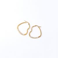 Stainless Steel Lever Back Earring 304 Stainless Steel Heart plated & for woman & with rhinestone golden Sold By Pair