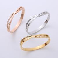 Stainless Steel Bangle 304 Stainless Steel plated fashion jewelry & for woman & with rhinestone 58*48*6mm Sold By PC