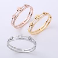 Stainless Steel Bangle 304 Stainless Steel Four Leaf Clover plated fashion jewelry & for woman & with rhinestone 58*50*10mm Sold By PC