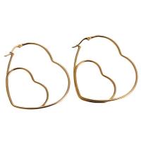 Acier inoxydable Levier Retour Earring, Acier inoxydable 316, coeur, Plaqué or 18K, bijoux de mode & pour femme, doré, 50x50mm, Vendu par paire