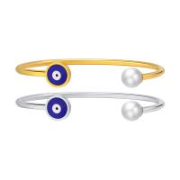 Evil Eye Jewelry Bracelet, 304 Stainless Steel, with Plastic Pearl, Vacuum Ion Plating, fashion jewelry & for woman, more colors for choice, 2.50mm, Inner Diameter:Approx 54mm, Sold By PC