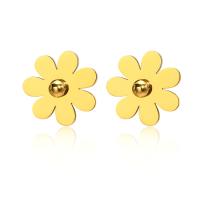 Stainless Steel Stud Earrings 304 Stainless Steel Daisy Vacuum Ion Plating fashion jewelry & for woman golden 10mm Sold By Pair