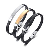 Bracelets cordon PU, Microfibre PU, avec Acier inoxydable 304, poli, bijoux de mode & pour homme, plus de couleurs à choisir, 41x6.50mm, Longueur:Environ 8.07 pouce, Vendu par PC