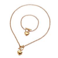 Rustfrit stål smykker sæt, armbånd & halskæde, 304 rustfrit stål, Heart, 2 stykker & forskellige længde for valg & for kvinde, flere farver til valg, 3.5mm,16mm, Solgt af sæt