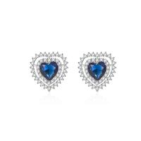Rhinestone Earring Brass Heart platinum color plated fashion jewelry & for woman & with rhinestone nickel lead & cadmium free Sold By Pair