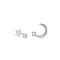 Asymmetric Earrings, Brass, Moon and Star, platinum color plated, fashion jewelry & micro pave cubic zirconia & for woman, platinum color, nickel, lead & cadmium free, 10x6mm,11x12mm, Sold By Pair