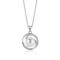 Brass Necklace with Plastic Pearl Round platinum color plated fashion jewelry & for woman & with rhinestone platinum color nickel lead & cadmium free Sold By PC