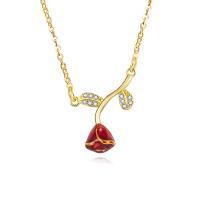 Cubic Zircon Micro Pave Brass Necklace, with 4cm extender chain, Rose, gold color plated, fashion jewelry & micro pave cubic zirconia & for woman, golden, nickel, lead & cadmium free, 15x20mm, Length:Approx 40 cm, Sold By PC