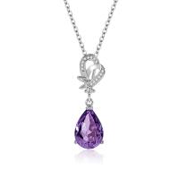 Brass Necklace Teardrop platinum color plated fashion jewelry & for woman & with rhinestone purple nickel lead & cadmium free Sold By PC
