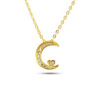 Cubic Zircon Micro Pave Brass Necklace, Moon, gold color plated, fashion jewelry & micro pave cubic zirconia & for woman, golden, nickel, lead & cadmium free, 13x16mm, Length:45 cm, Sold By PC
