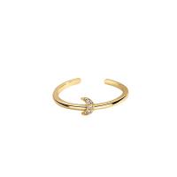 Krychlový Circonia Micro vydláždit mosazný prsten, Mosaz, Měsíc, skutečný pozlacené, Nastavitelný & micro vydláždit kubické zirkony & pro ženy, zlato, Prodáno By PC