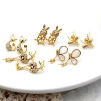 Brass Earring Stud Component real gold plated & micro pave cubic zirconia & for woman gold Sold By Pair