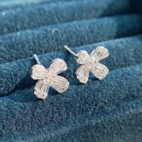 Cubic Zirconia Micro Pave Brass Earring Flower platinum plated micro pave cubic zirconia & for woman nickel lead & cadmium free 13mm Sold By Pair