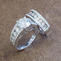 Couple Finger Rings Brass Geometrical Pattern platinum plated & micro pave cubic zirconia & for woman nickel lead & cadmium free 9mm US Ring Sold By Set