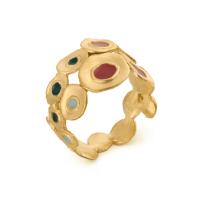 Ring Finger mosiądz, Platerowane prawdziwym złotem, Regulowane & dla kobiety & emalia, dostępnych więcej kolorów, rozmiar:7, sprzedane przez PC