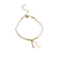 Brass Bracelet & Bangle, with ABS Plastic Pearl, with 4.5cm extender chain, high quality plated, fashion jewelry & for woman, two different colored, Sold Per 15 cm Strand