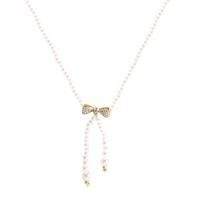 Plastic Pearl Necklace Zinc Alloy with ABS Plastic Pearl with 4.5cm extender chain Bowknot high quality plated fashion jewelry & for woman & with rhinestone two different colored Sold Per 36.2 cm Strand