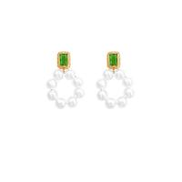Brass Drop Earring, with ABS Plastic Pearl, fashion jewelry & for woman & with cubic zirconia, two different colored, 39x20mm, Sold By Pair