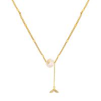 Titanstahl Halskette, mit ABS-Kunststoff-Perlen, hochwertige plattiert und nie verblassen, Modeschmuck & Micro pave Zirkonia & für Frau, goldfarben, Länge:37.6 cm, verkauft von PC
