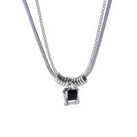 Titanium Steel Necklace, Double Layer & fashion jewelry & micro pave cubic zirconia & for woman, silver color, 16mm, Length:41.7 cm, Sold By PC