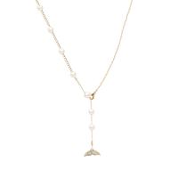 Titanstahl Halskette, mit ABS-Kunststoff-Perlen, hochwertige plattiert und nie verblassen, Modeschmuck & für Frau & mit Strass, goldfarben, Länge:49 cm, verkauft von PC