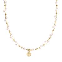 Plastik-Perlenkette, Messing, mit ABS-Kunststoff-Perlen, mit Verlängerungskettchen von 9.5cm, hochwertige plattiert und nie verblassen, Modeschmuck & für Frau, goldfarben, Länge:34 cm, verkauft von PC